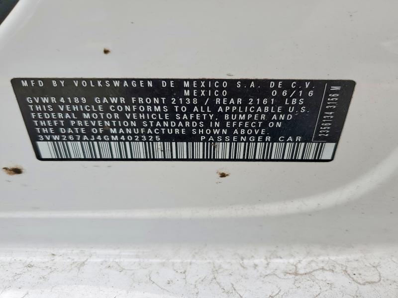 2016 Volkswagen Jetta მანქანა იყიდება აუქციონზე, vin: 3VW267AJ4GM402325, აუქციონის ნომერი: 58528656