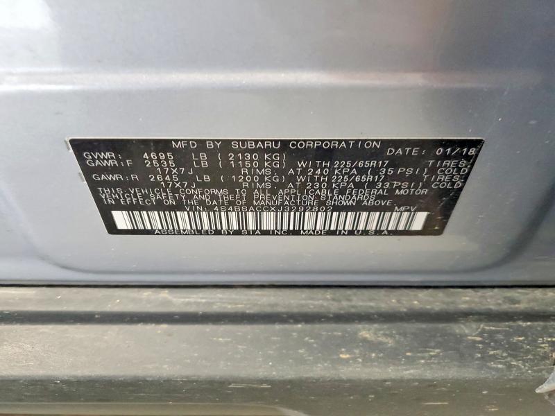 Aukcja sprzedaży 2018 Subaru Outback, vin: 4S4BSACCXJ3292802, numer aukcji: 55502316