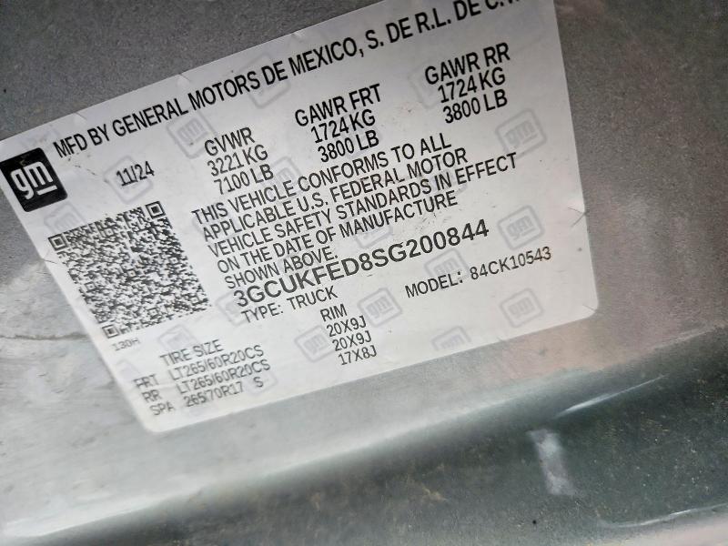 2025 Chevrolet Silverado მანქანა იყიდება აუქციონზე, vin: 3GCUKFED8SG200844, აუქციონის ნომერი: 56039806