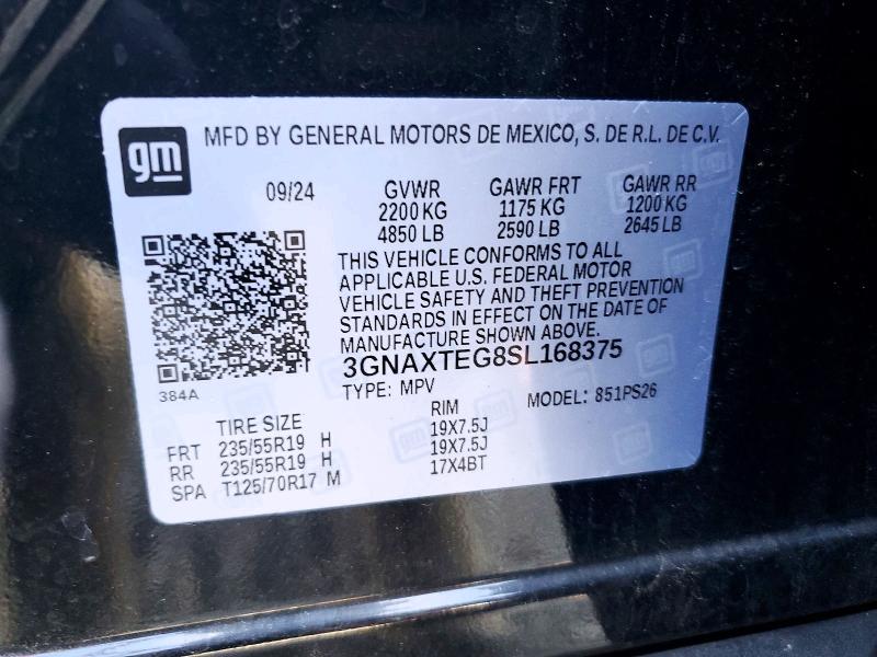2025 Chevrolet Equinox მანქანა იყიდება აუქციონზე, vin: 3GNAXTEG8SL168375, აუქციონის ნომერი: 58991836