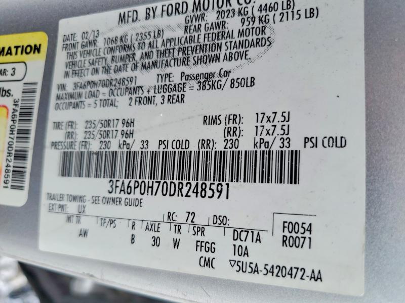Aukcja sprzedaży 2013 Ford Fusion Se, vin: 3FA6P0H70DR248591, numer aukcji: 56491986
