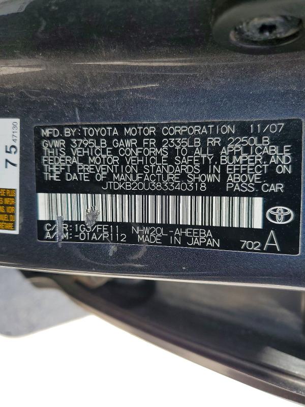 55392436 :رقم المزاد ، JTDKB20U383340318 vin ، 2008 Toyota Prius مزاد بيع