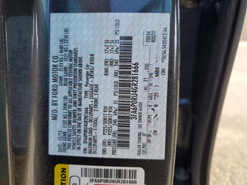Aukcja sprzedaży 2016 Ford Fusion, vin: 3FA6P0RU4GR281666, numer aukcji: 57504486