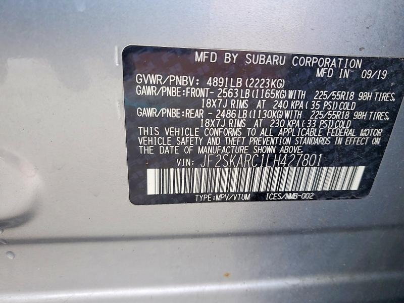 Aukcja sprzedaży 2020 Subaru Forester, vin: JF2SKARC1LH427801, numer aukcji: 57497346