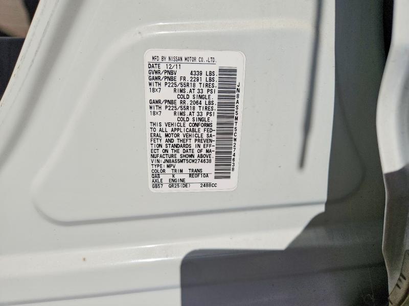 Aukcja sprzedaży 2012 Nissan Rogue, vin: JN8AS5MT5CW274638, numer aukcji: 55542206