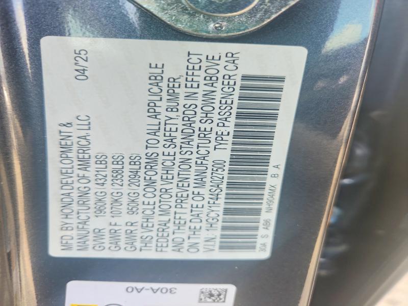 2025 Honda Accord მანქანა იყიდება აუქციონზე, vin: 1HGCY1F44SA027500, აუქციონის ნომერი: 57688126