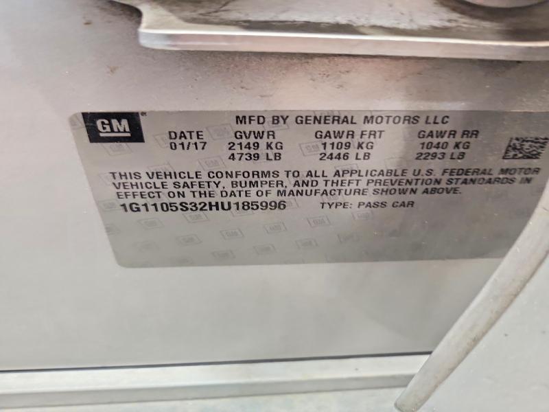 2017 Chevrolet Impala მანქანა იყიდება აუქციონზე, vin: 1G1105S32HU185996, აუქციონის ნომერი: 57696826