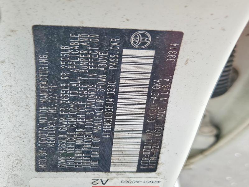 2011 Toyota Avalon მანქანა იყიდება აუქციონზე, vin: 4T1BK3DB3BU413330, აუქციონის ნომერი: 56303986