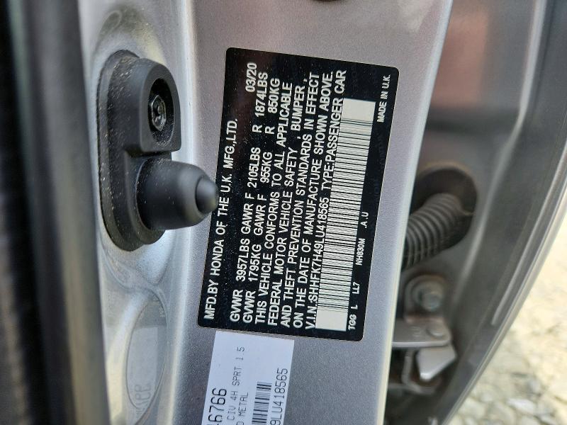 54496336 :رقم المزاد ، SHHFK7H49LU418565 vin ، 2020 Honda Civic مزاد بيع