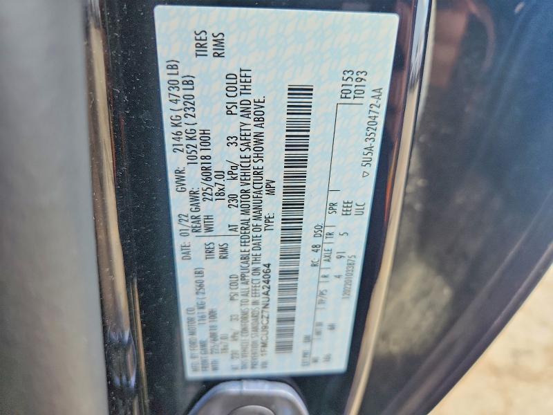 2022 Ford Escape მანქანა იყიდება აუქციონზე, vin: 1FMCU9CZ7NUA24064, აუქციონის ნომერი: 58201446