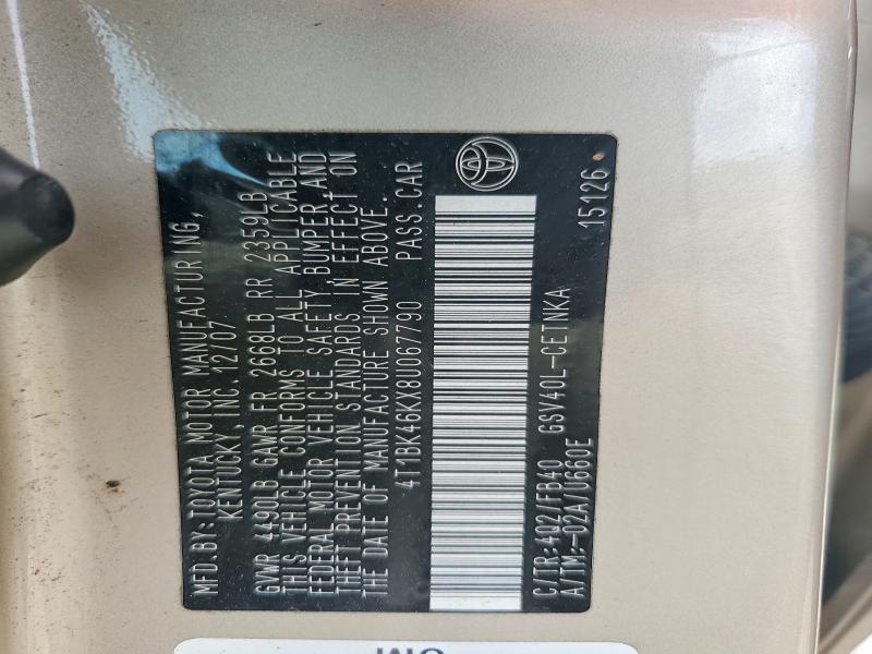 57120556 :رقم المزاد ، 4T1BK46KX8U067790 vin ، 2008 Toyota Camry مزاد بيع