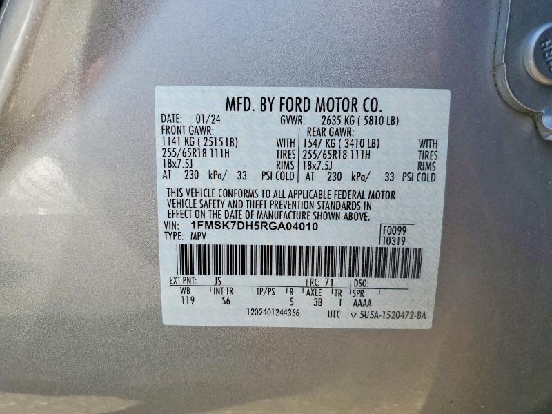 Продаж на аукціоні авто 2024 Ford Explorer, vin: 1FMSK7DH5RGA04010, номер лоту: 56268316