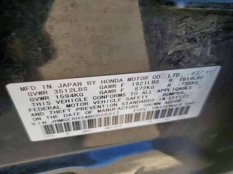 55768566 :رقم المزاد ، JHMGE8H34BC028817 vin ، 2011 Honda Fit مزاد بيع