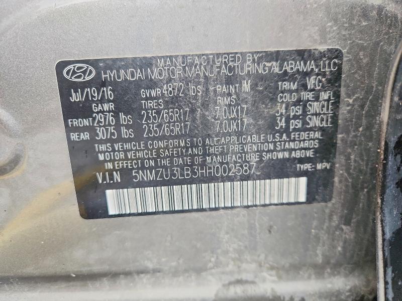 Aukcja sprzedaży 2017 Hyundai Santa Fe Sport, vin: 5NMZU3LB3HH002587, numer aukcji: 58738016