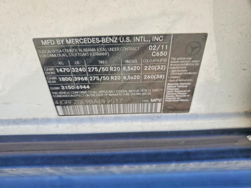 Продаж на аукціоні авто 2011 Mercedes-benz Gl, vin: 4JGBF7BE9BA699517, номер лоту: 58448096