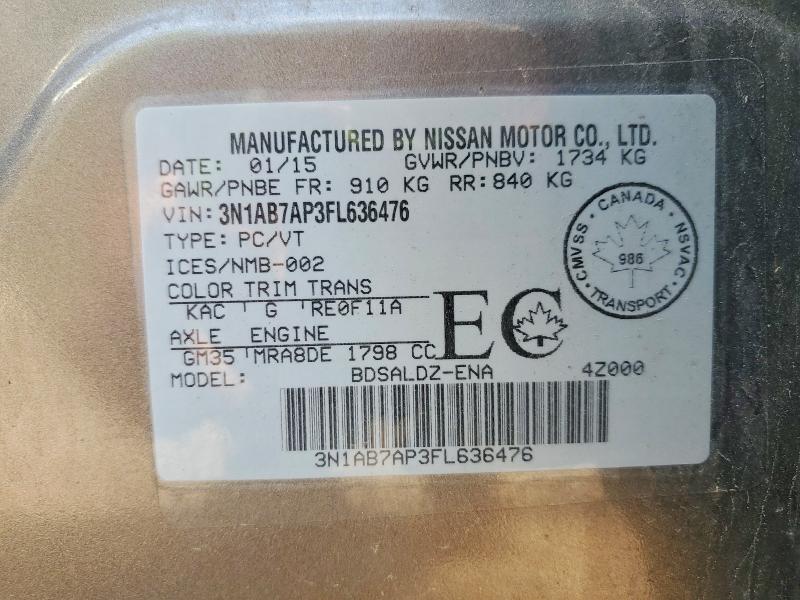 Aukcja sprzedaży 2015 Nissan Sentra, vin: 3N1AB7AP3FL636476, numer aukcji: 56037186