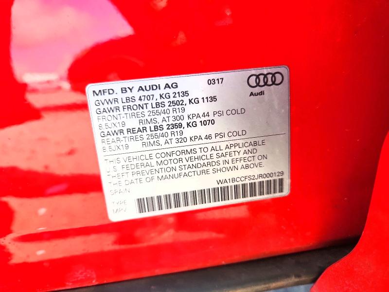 Aukcja sprzedaży 2018 Audi Q3, vin: WA1BCCFS2JR000129, numer aukcji: 58755056
