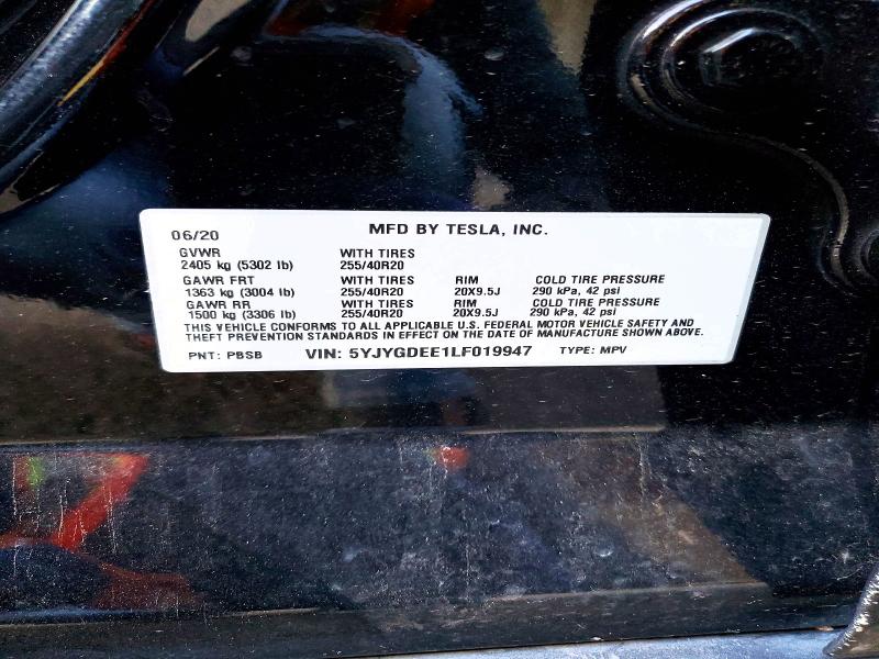 Продажа на аукционе авто 2020 Tesla Model Y, vin: 5YJYGDEE1LF019947, номер лота: 55459576