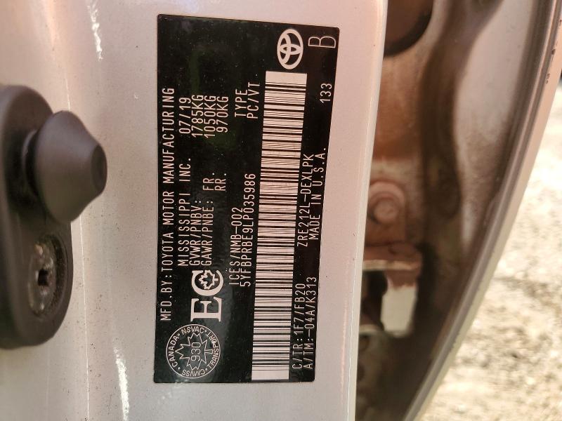Aukcja sprzedaży 2020 Toyota Corolla, vin: 5YFBPRBE9LP035986, numer aukcji: 57494526