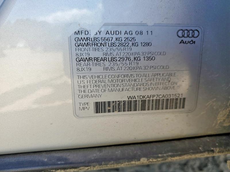57313896 :رقم المزاد ، WA1DKAFP7CA031521 vin ، 2012 Audi Q5 مزاد بيع