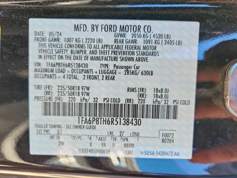 Aukcja sprzedaży 2024 Ford Mustang, vin: 1FA6P8TH6R5138430, numer aukcji: 56327606