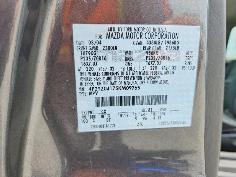 Продажа на аукционе авто 2005 Mazda Tribute, vin: 4F2YZ04175KM09765, номер лота: 58289876