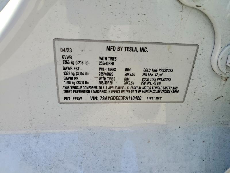 58105256 :رقم المزاد ، 7SAYGDEE3PA110420 vin ، 2023 Tesla Model Y مزاد بيع