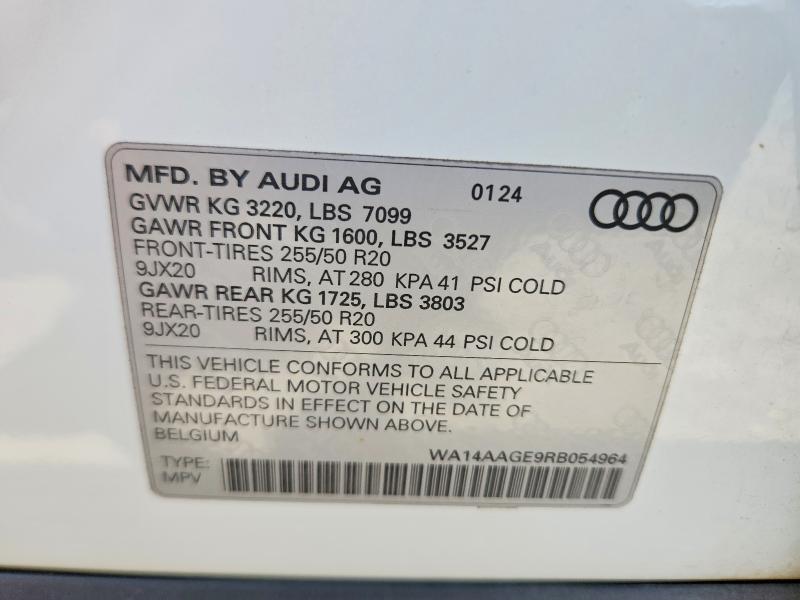 57258886 :رقم المزاد ، WA14AAGE9RB054964 vin ، 2024 Audi Q8 E-tron مزاد بيع