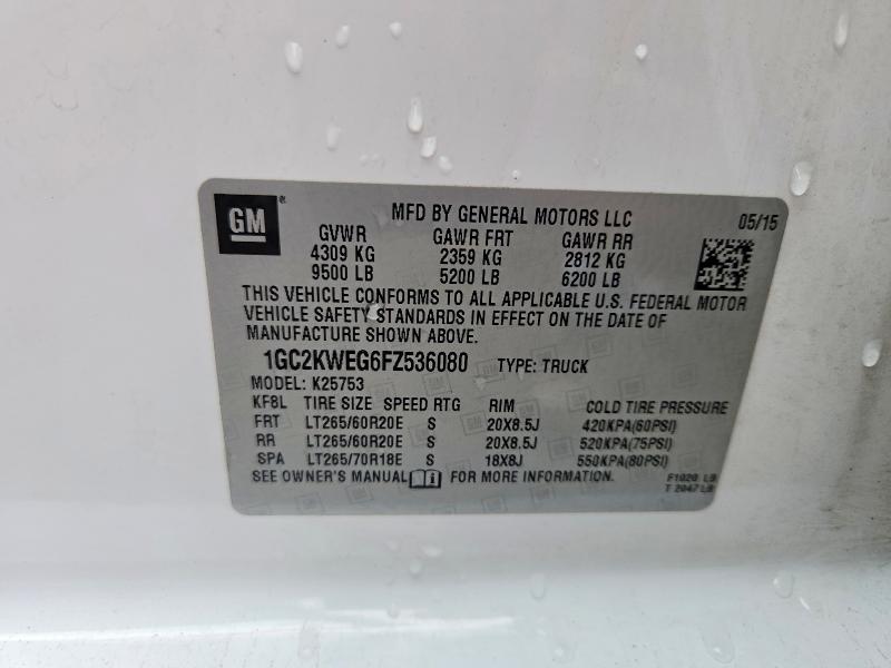 58359516 :رقم المزاد ، 1GC2KWEG6FZ536080 vin ، 2015 Chevrolet Silverado مزاد بيع