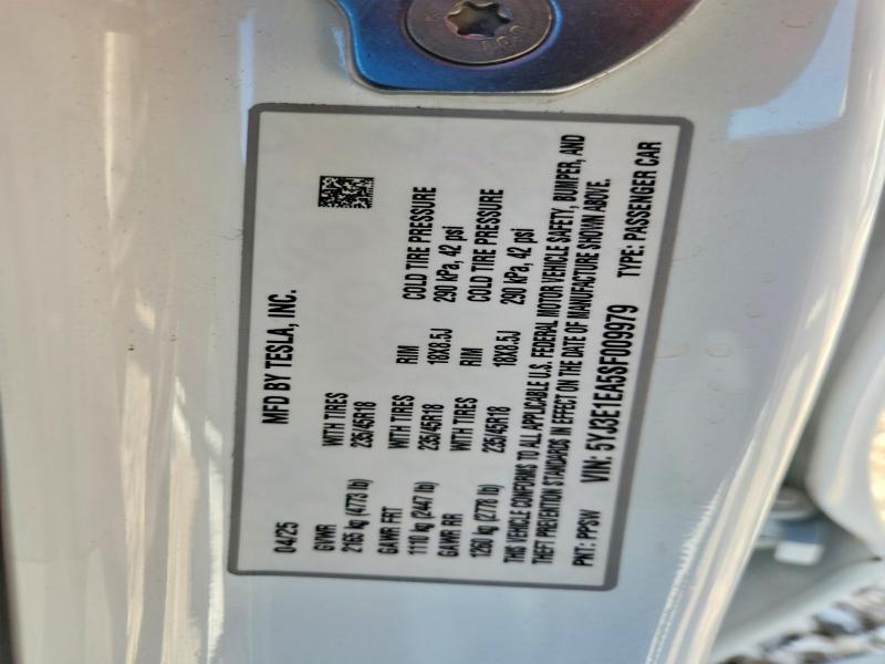Aukcja sprzedaży 2025 Tesla Model 3, vin: 5YJ3E1EA5SF009979, numer aukcji: 57430076