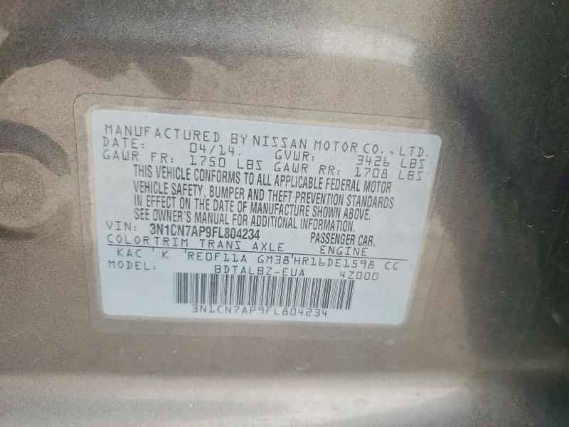 Продаж на аукціоні авто 2015 Nissan Versa, vin: 3N1CN7AP9FL804234, номер лоту: 58993056