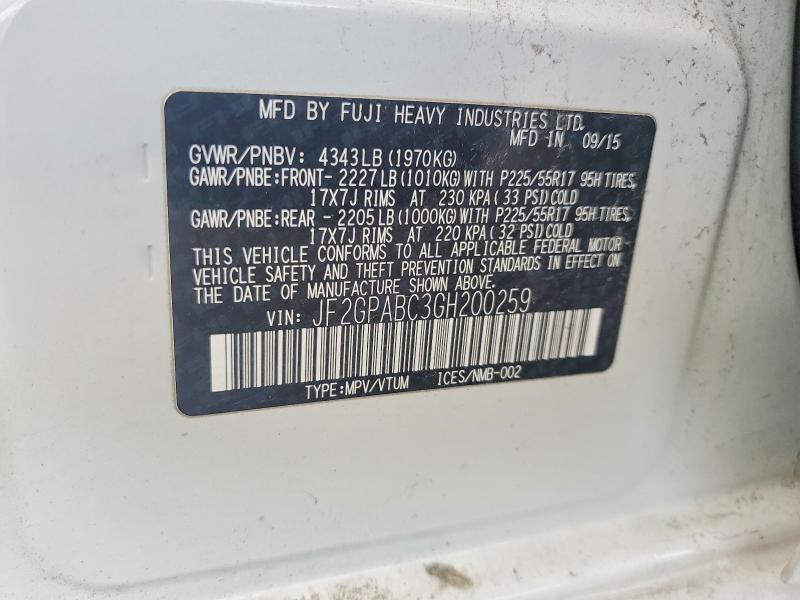Продажа на аукционе авто 2016 Subaru Crosstrek, vin: JF2GPABC3GH200259, номер лота: 56632646