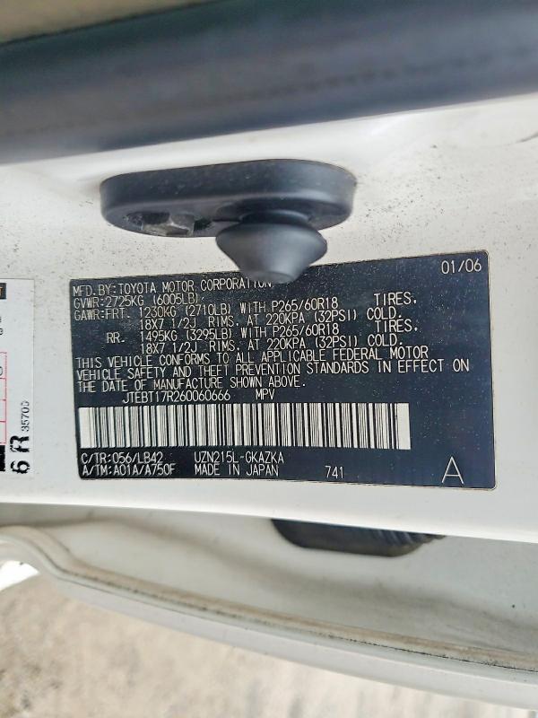 55413056 :رقم المزاد ، JTEBT17R260060666 vin ، 2006 Toyota 4runner مزاد بيع