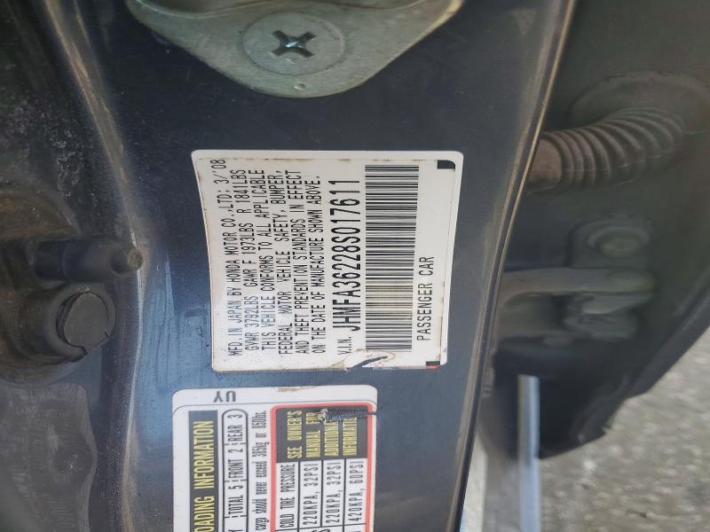 58819236 :رقم المزاد ، JHMFA36228S017611 vin ، 2008 Honda Civic مزاد بيع