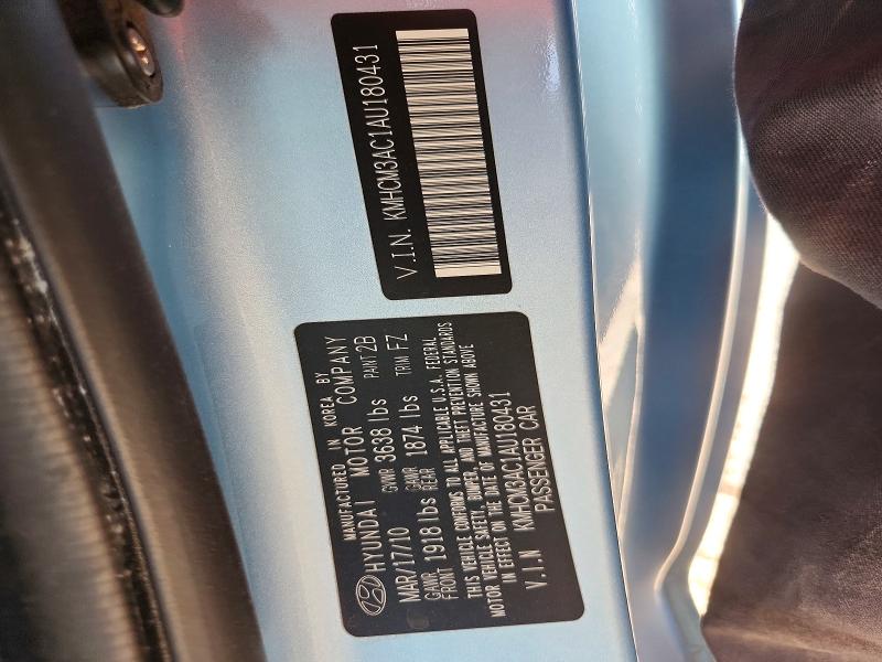 2010 Hyundai Accent მანქანა იყიდება აუქციონზე, vin: KMHCM3AC1AU180431, აუქციონის ნომერი: 57238086
