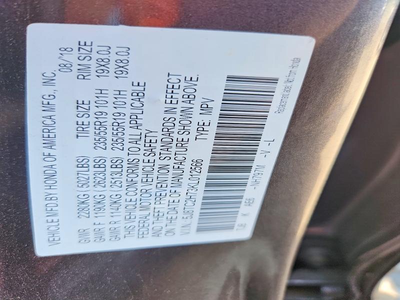56076376 :رقم المزاد ، 5J8TC2H73KL012566 vin ، 2019 Acura Rdx مزاد بيع