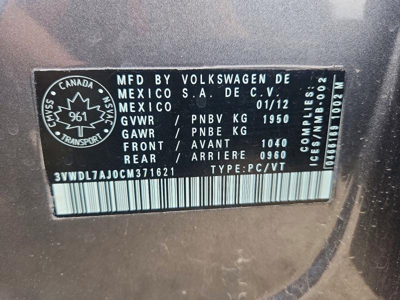 56717376 :رقم المزاد ، 3VWDL7AJ0CM371621 vin ، 2012 Volkswagen Jetta مزاد بيع