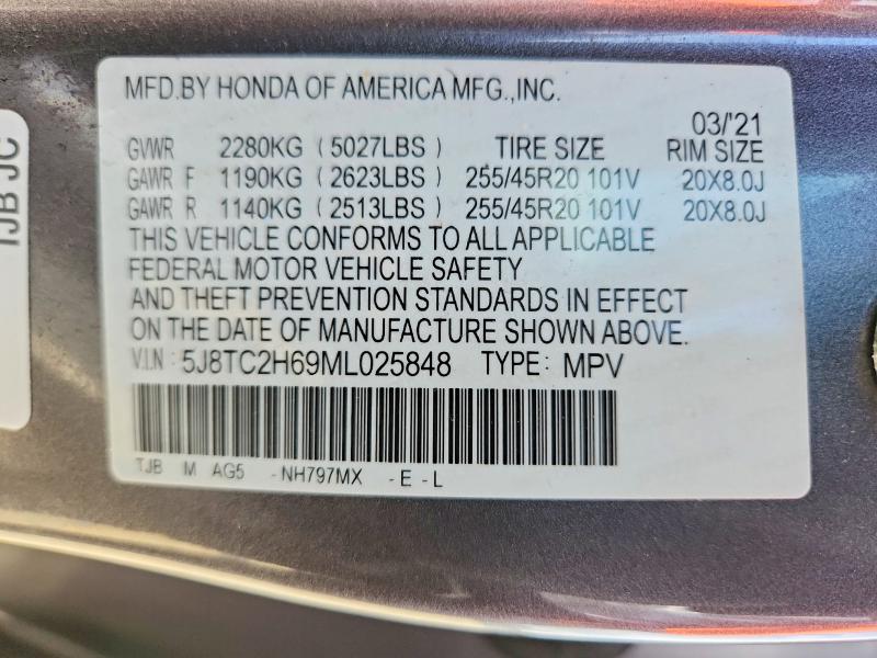 2021 Acura Rdx მანქანა იყიდება აუქციონზე, vin: 5J8TC2H69ML025848, აუქციონის ნომერი: 56627336