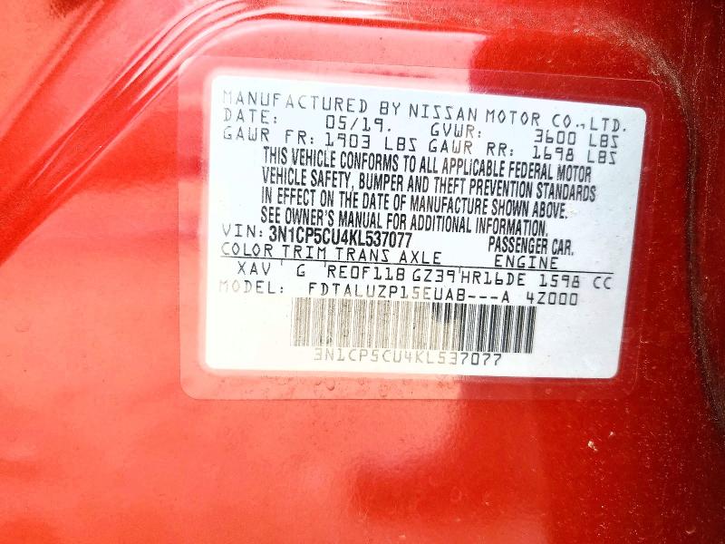 Продаж на аукціоні авто 2019 Nissan Kicks, vin: 3N1CP5CU4KL537077, номер лоту: 57489016