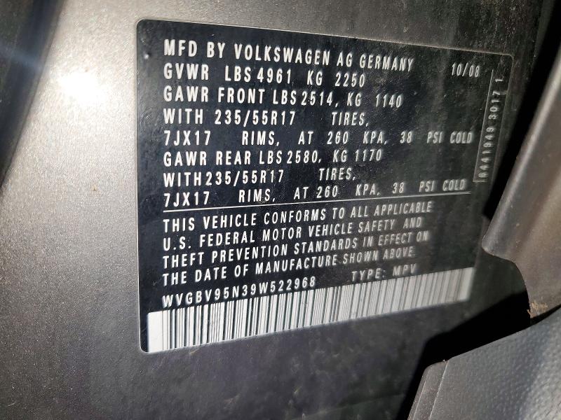 Aukcja sprzedaży 2009 Volkswagen Tiguan, vin: WVGBV95N39W522968, numer aukcji: 57480386