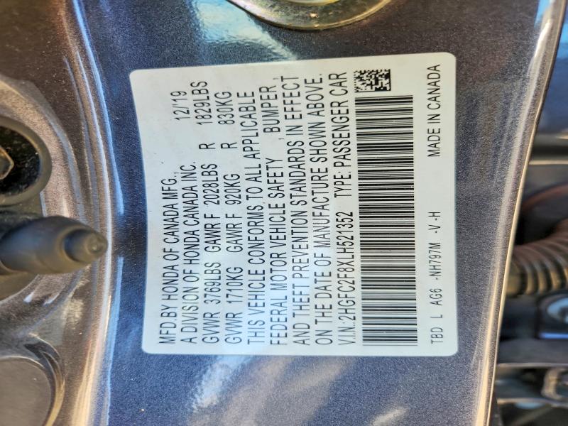 56058296 :رقم المزاد ، 2HGFC2F8XLH521352 vin ، 2020 Honda Civic مزاد بيع