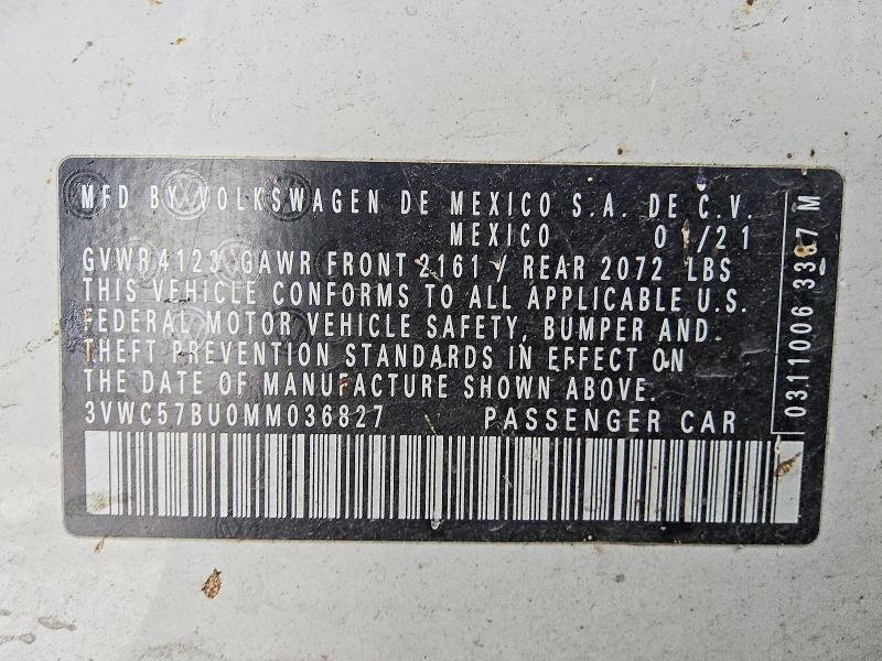 2021 Volkswagen Jetta მანქანა იყიდება აუქციონზე, vin: 3VWC57BU0MM036827, აუქციონის ნომერი: 61809376