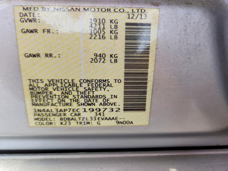 2014 Nissan Altima მანქანა იყიდება აუქციონზე, vin: 1N4AL3AP7EC199732, აუქციონის ნომერი: 56054716