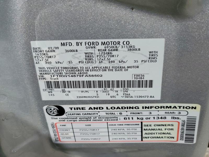 Aukcja sprzedaży 2009 Ford F150, vin: 1FTRW14879FA58502, numer aukcji: 57172186