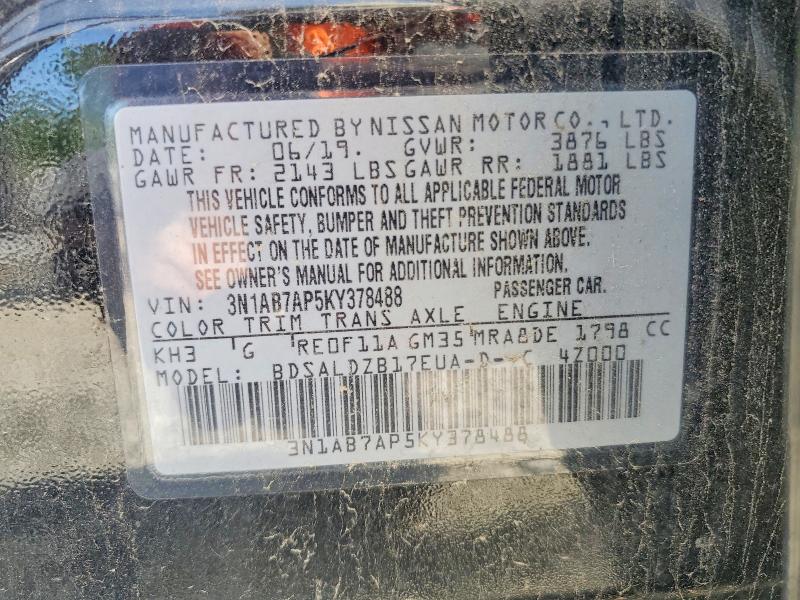 56228236 :رقم المزاد ، 3N1AB7AP5KY378488 vin ، 2019 Nissan Sentra مزاد بيع