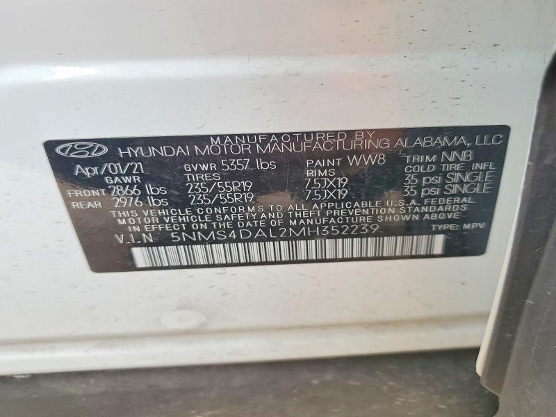 Aukcja sprzedaży 2021 Hyundai Santa Fe, vin: 5NMS4DAL2MH352239, numer aukcji: 56321186