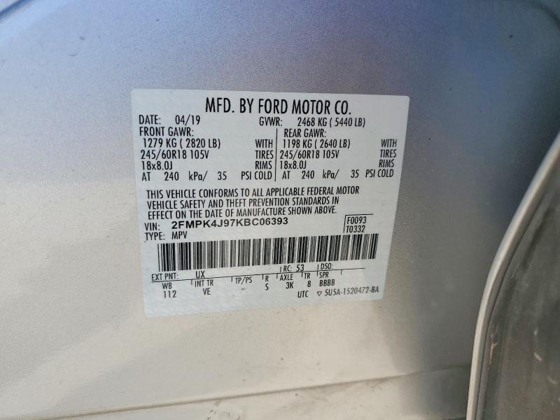 58034616 :رقم المزاد ، 2FMPK4J97KBC06393 vin ، 2019 Ford Edge مزاد بيع