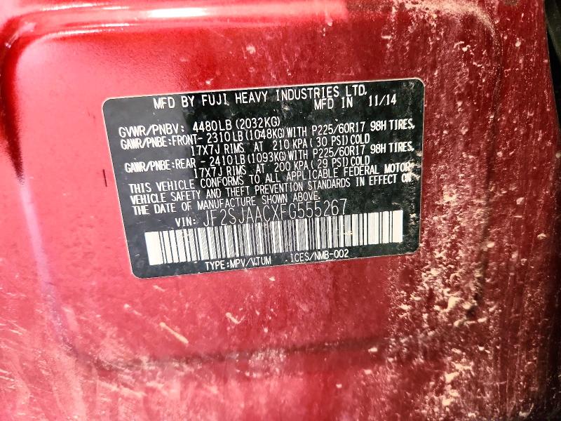 2015 Subaru Forester მანქანა იყიდება აუქციონზე, vin: JF2SJAACXFG555267, აუქციონის ნომერი: 57472206