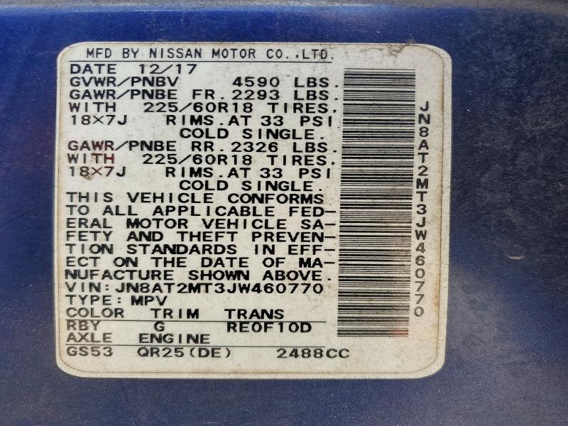 2018 Nissan Rogue მანქანა იყიდება აუქციონზე, vin: JN8AT2MT3JW460770, აუქციონის ნომერი: 57894256