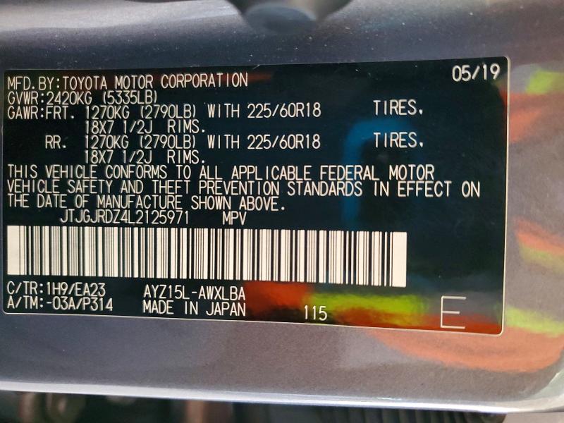 Aukcja sprzedaży 2020 Lexus Nx, vin: JTJGJRDZ4L2125971, numer aukcji: 56351996